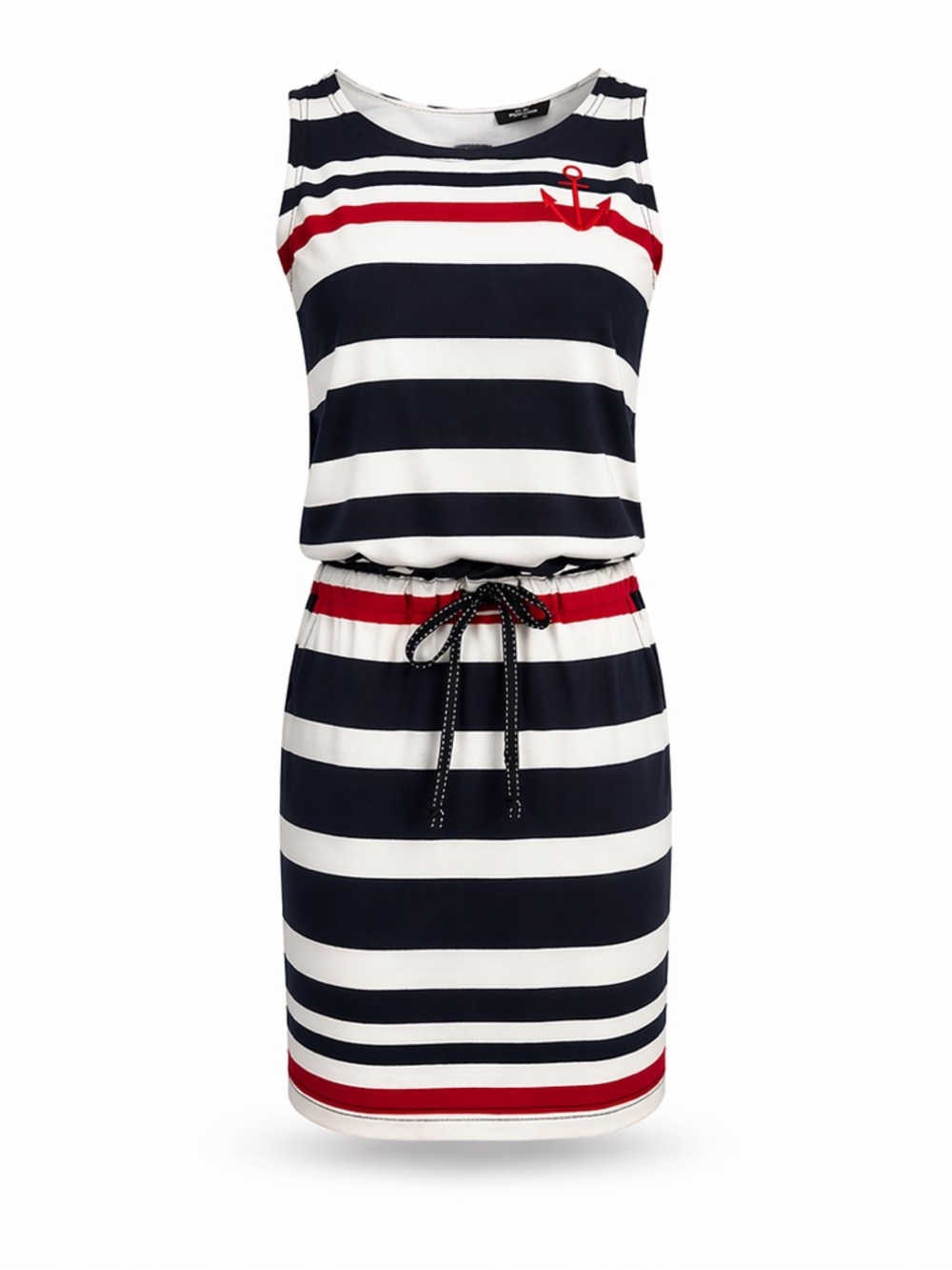 Beach by Exist Striped Navy / Red / White Sailor Nautical Tie Waist Dress Sz M